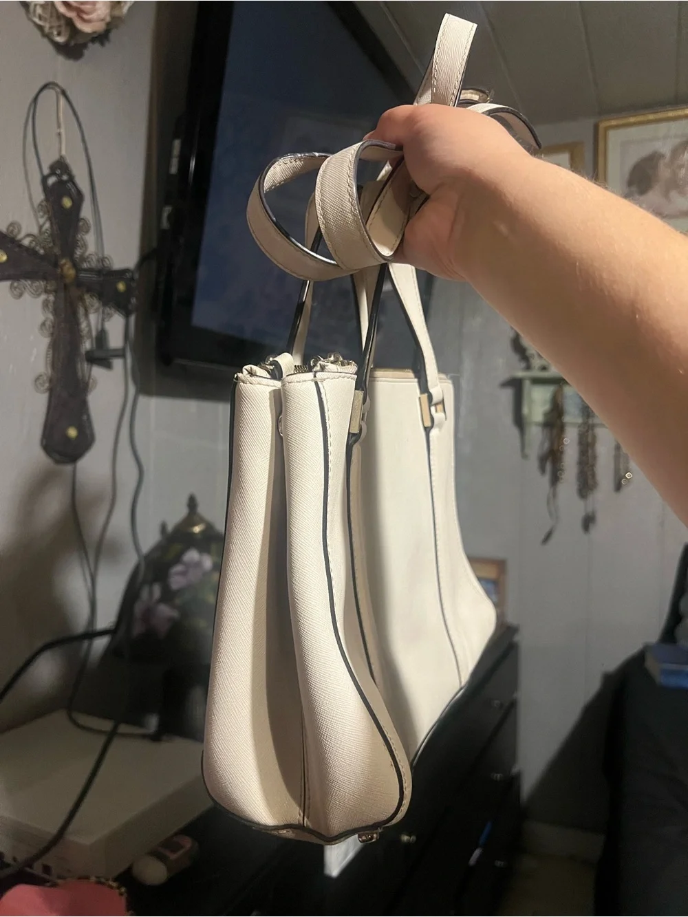 kate spade Cream Structured Satchel with Gold Hardware